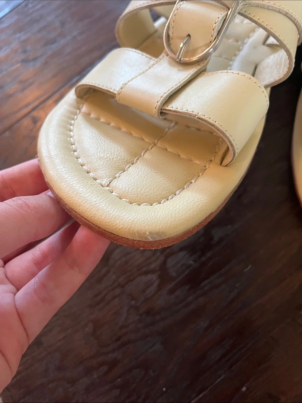 Free People Beige Leather Buckle Slide Sandals